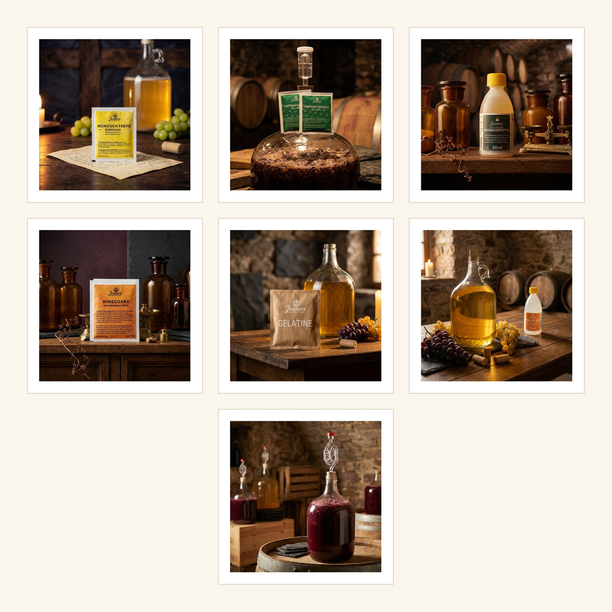Rotwein-Set: Rotweinhefe, Hefenährsalz, Antigeliermittel, Schwefelpulver, Gelatine, Kieselsol und Gärröhrchen